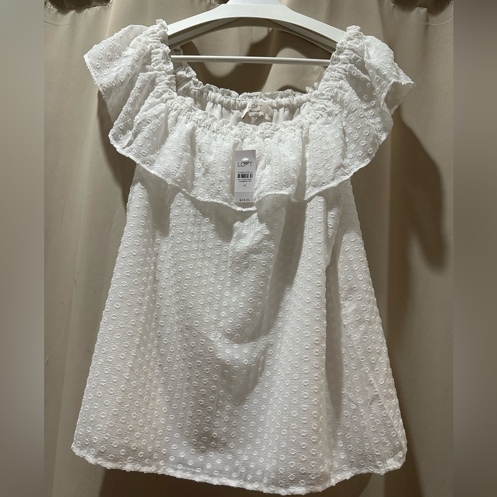 LOFT White Ruffled Eyelet Blouse
